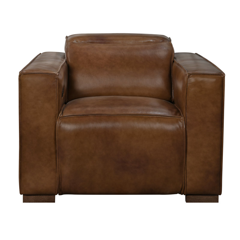 Petkana Reclining Lounge Chair With Barista Brown Legs And Tan Full-leather, Brown Wood