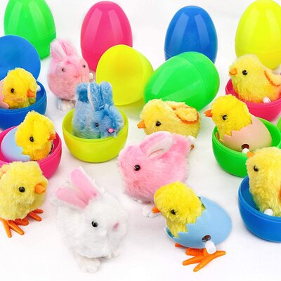 Ivenf Plastic Easter Eggs Filled With Wind-Up Bunnies And Chicks Plush Toys 12 Pack, Surprise Prefilled Large 3-3/4"" Easter Eggs Bulk For Kids, School -  Bunny Chorus, X0333_IV