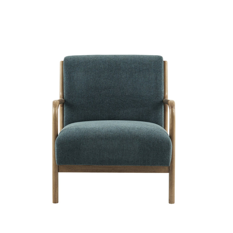 Chaise style Mid-Century avec structure en bois massif et rembourrage en mousse haute rembourrée, Sarcelle
