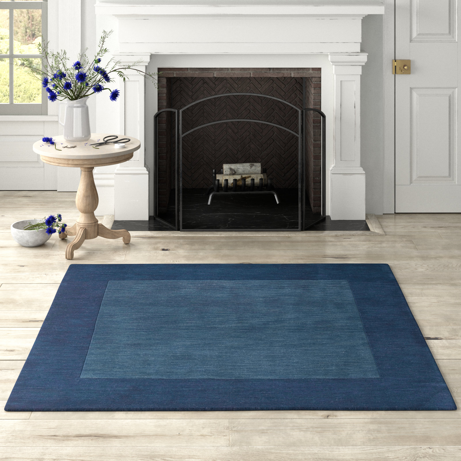 Dolma Navy Hand-Loomed Wool Rug, Square 9'9"