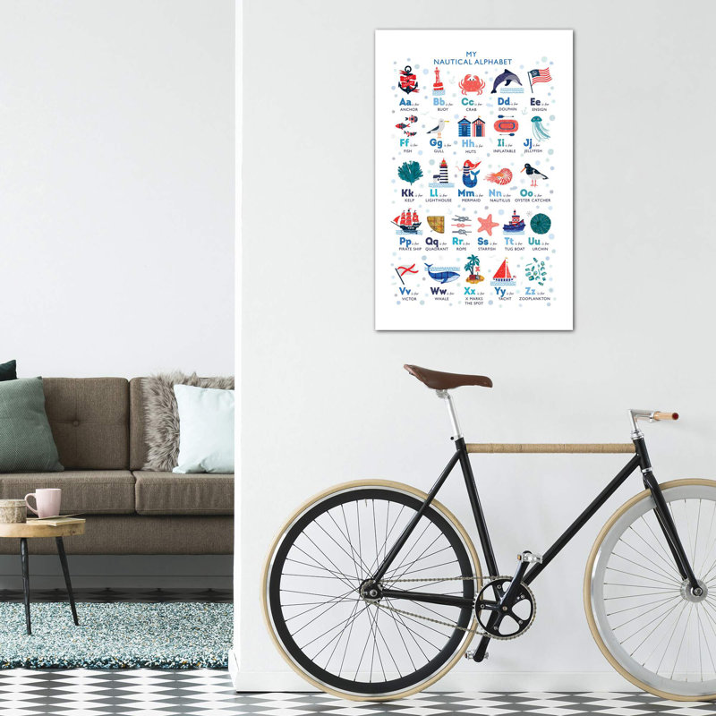 Nautical Alphabet - impression d'art graphique, Pas de tapis, Toile tendue, H 12 po x l 8 po x P 0,75 po