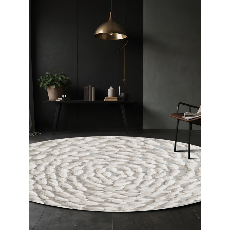 Machine Washable Gray Area Rug, Round 5'