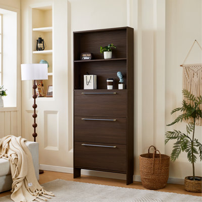 Rangement pour 12 paires de chaussures, armoire à chaussures étroite avec 3 tiroirs rabattables, étagère à chaussures de 78,75 po de hauteur avec tablettes ouvertes et rangement, pour le hall d'entrée, le porche, le salon - noyer