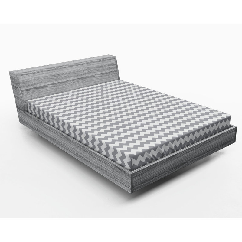 Microfiber Geometric Fitted Sheet, Queen Fitted Sheet, Gray/White Chevron