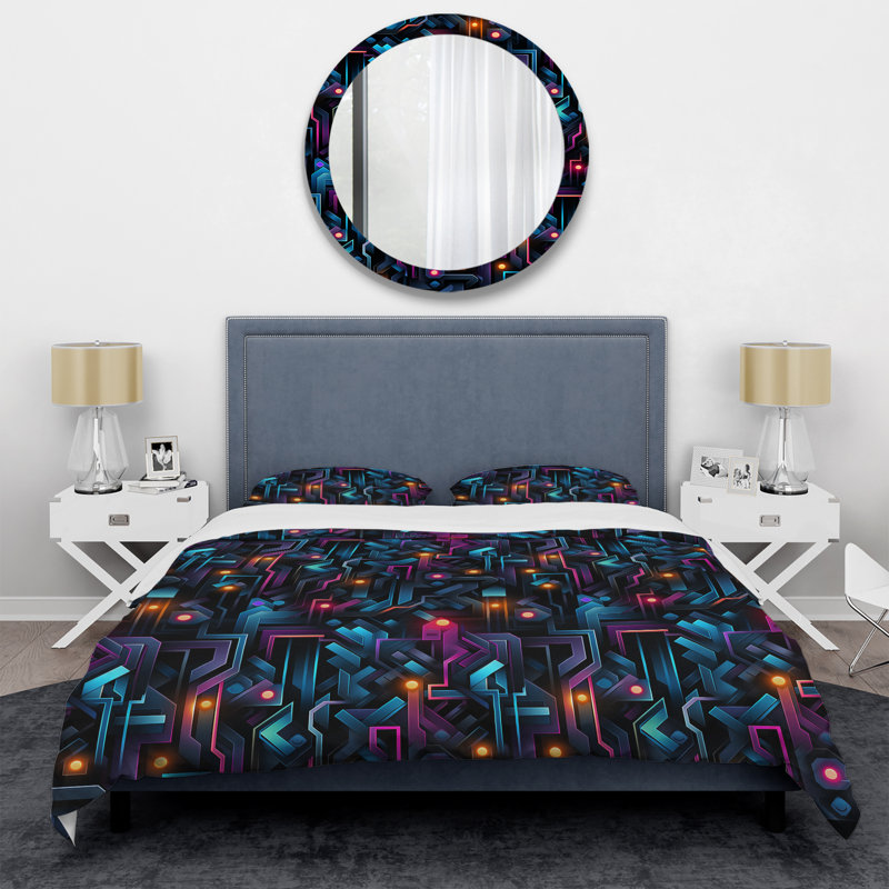 Ensemble de housse de couette en microfibre Blue And Purple Futuristic Vibes Geometric II