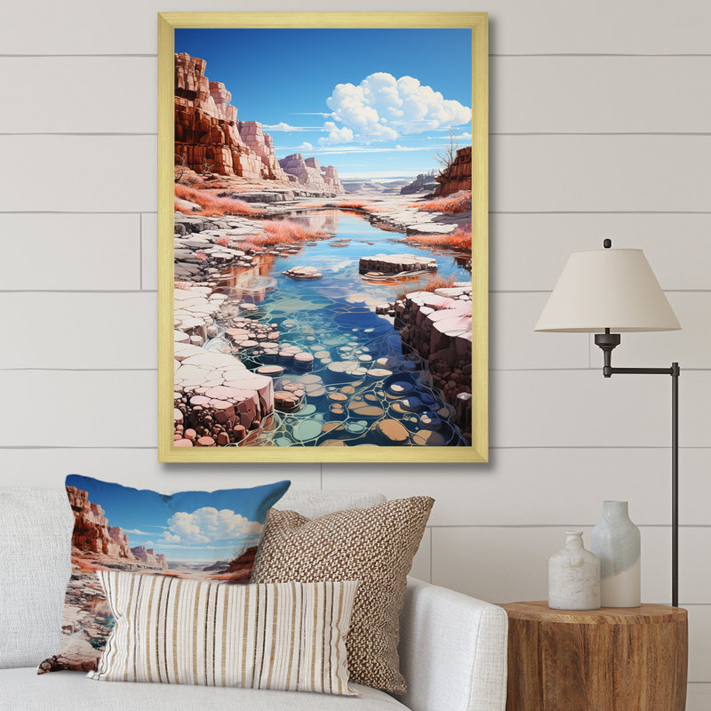 Paysage de Kawaii très sur toile, Cadre doré simple, H 44 po x l 34 po x P 1,5 po