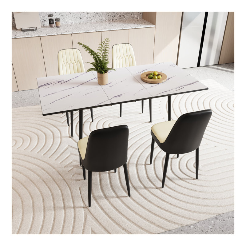 Ensemble de table à manger extensible de 47 à 63 po pour 2 à 6 personnes, équipé d'une chaise de salle à manger rembourrée en tissu polyuréthane épais et d'une table à manger élégante et spacieuse, d'une table de cuisine et d'un ensemble de ch