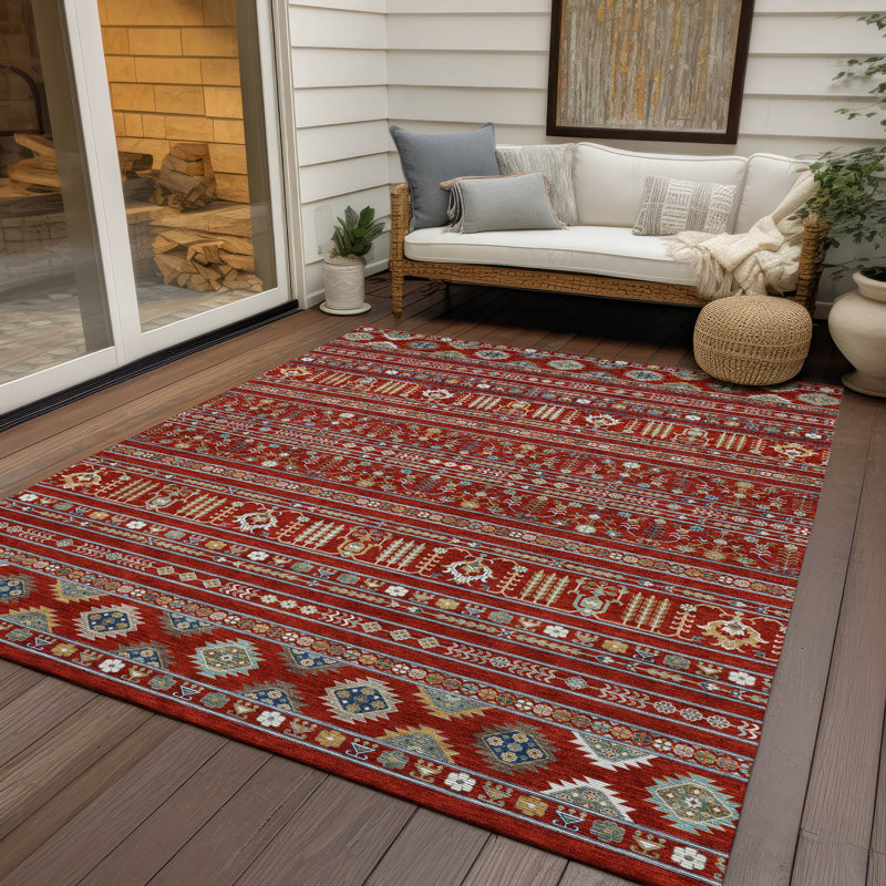 Machine Washable Indoor/Outdoor Gursevak ACN2244 Navajo Rug, Rectangle 10' x 14'