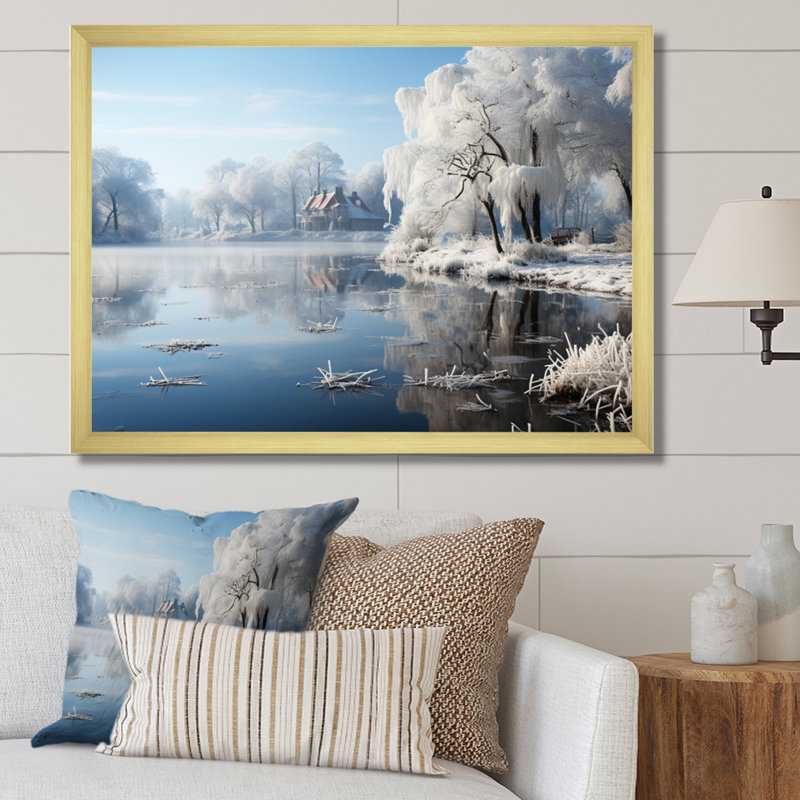 Paysage d'hiver Frozen Pond I, H 16 po x l 32 po x P 1 po, Cadre doré à une seule photo