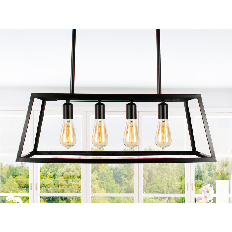 Luminaire suspendu mat à 4 lumières avec panneaux en verre transparent