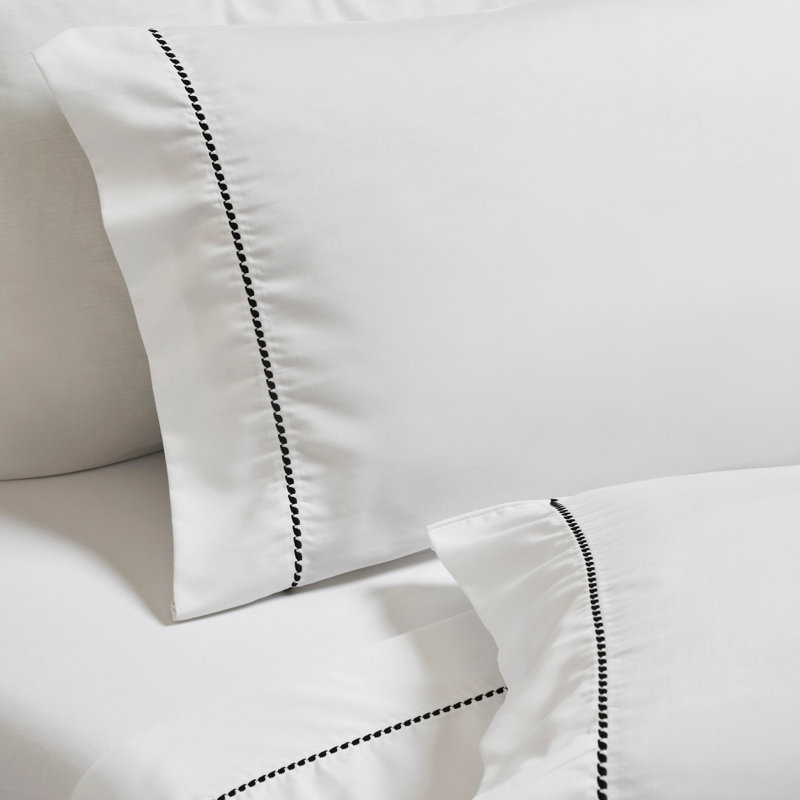 Ensemble de draps en coton mélangé à ourlet brodé 600 fils imperia, Ensemble de draps très grand californien avec 2 t