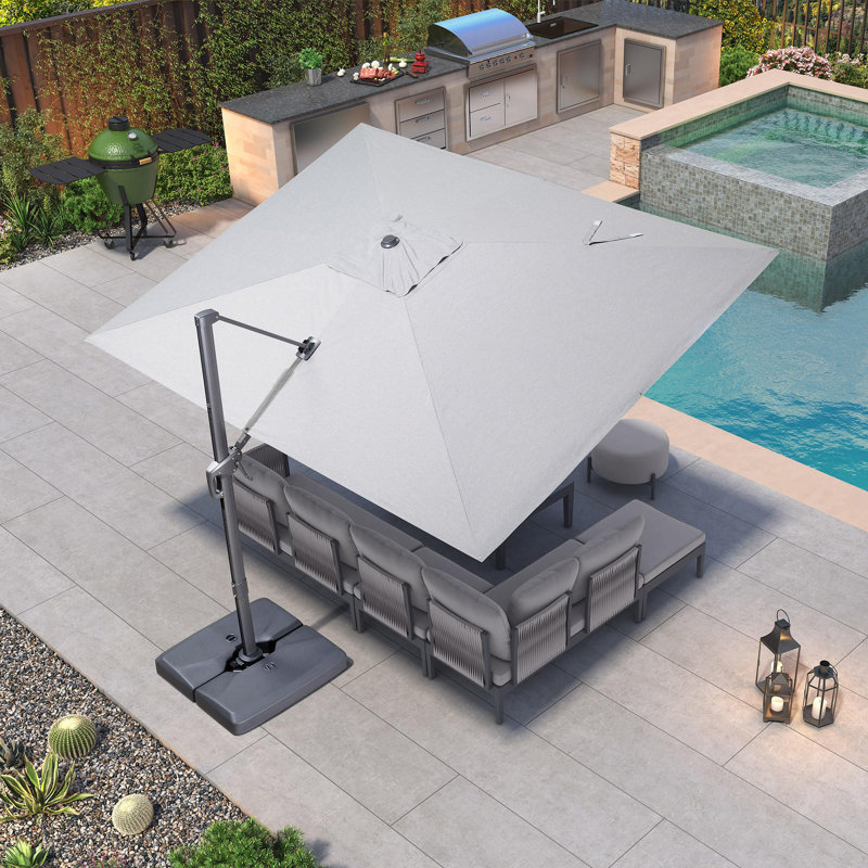 274cm X 335cm Rectangular Cantilever Parasol, Light Grey