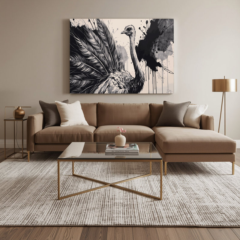 Faune autruche grise, art mural sur toile, H 12 po x l 18 po