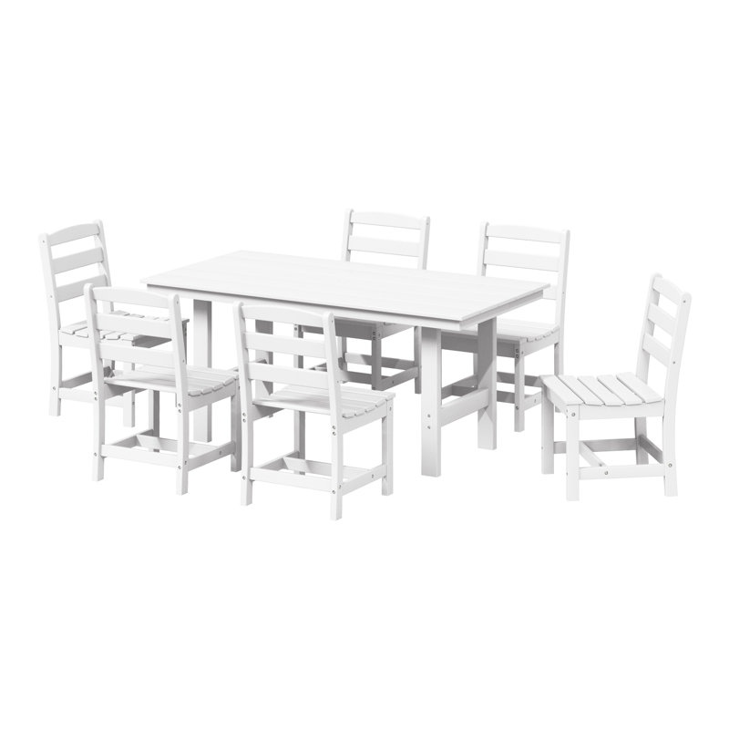 Ensemble de salle à manger 6 pièces avec banc d'appoint, Blanc, 7 pièces : table, 6 chaises