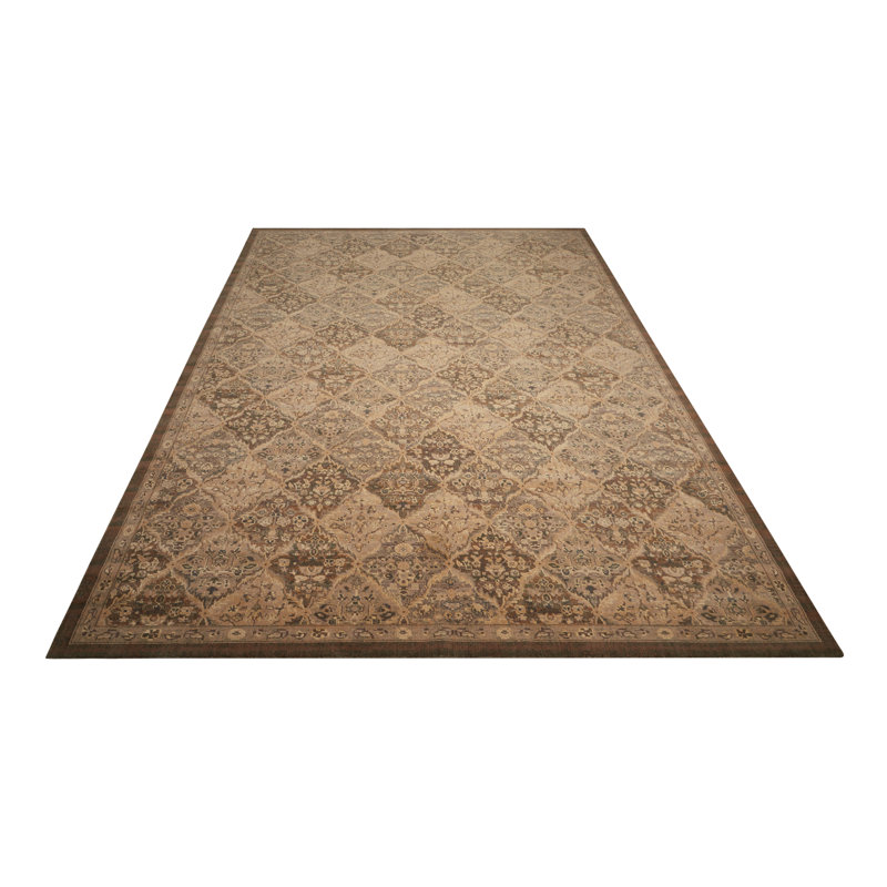 Tapis brun en soie sans filtre, Rectangle 7 pi 9 po x 9 pi 9 po