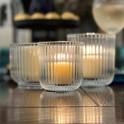 3 Piece Smoke Glass Candle Holder Set