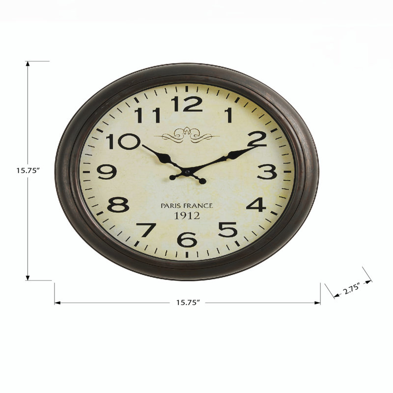 16" Round Wall Clocks， Antique Brown, Transitional