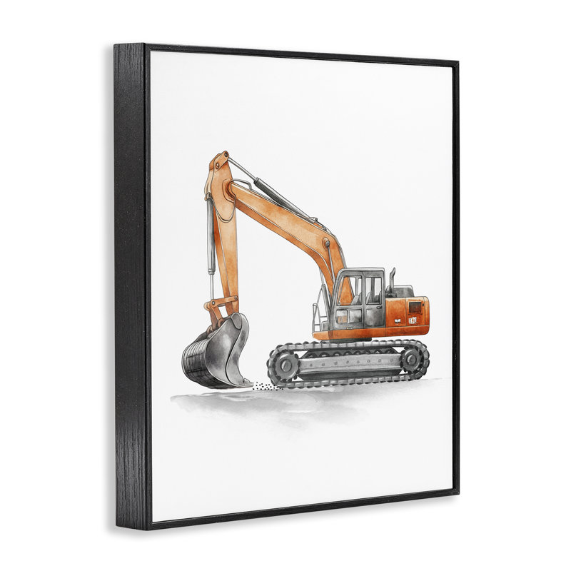 Camion de travail orange, art de la giclée encadrée par Christine Simpson, H 14 po x l 11 po, Giclée encadrée noir minuit