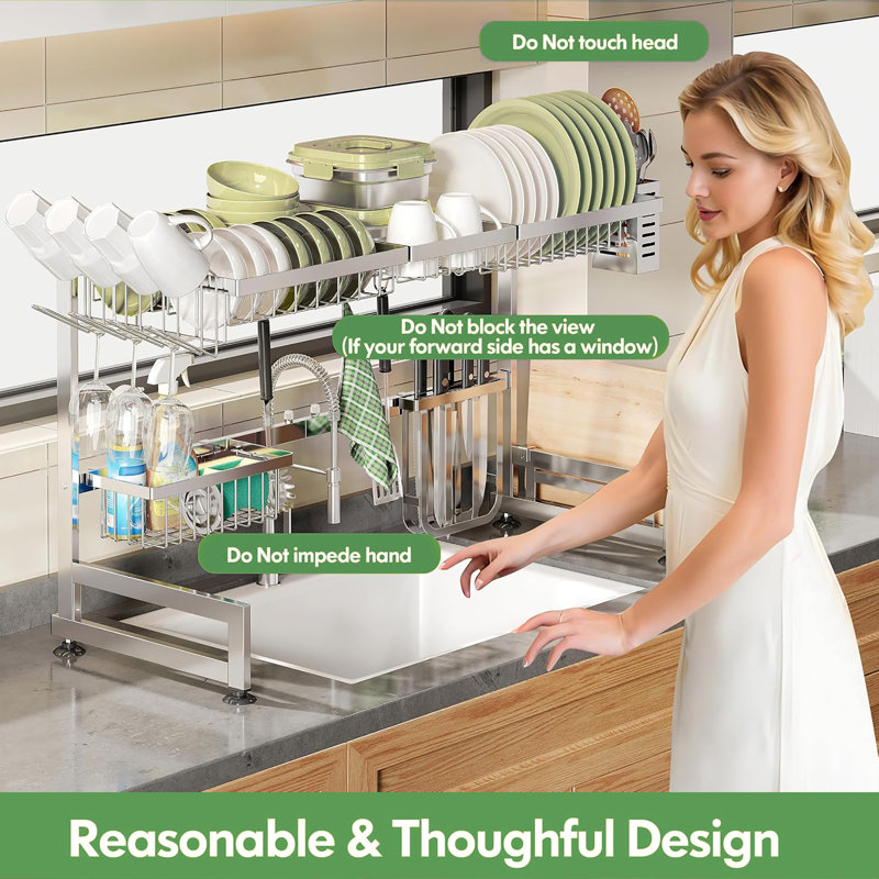 Expandable Stainless Steel Dish Drainer: Over The Sink Space Saver (33.6"- 39.9"Width) for Kitchen Storage, SIlver