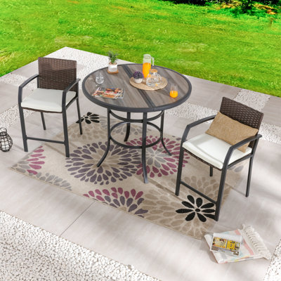 2 - Person Wicker Patio Dining Set with Round Table , Cushions Included