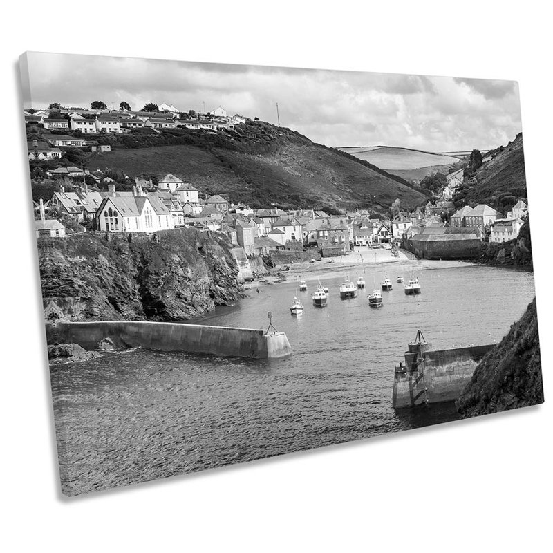 Port Isaac Cornwall B And W - Wrapped Canvas Print, 30.5cm H x 45.7cm W