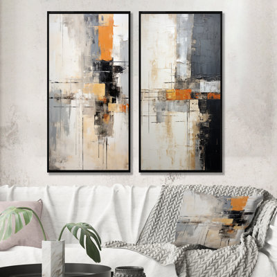 Abstrait collage gris beige sur route - ensemble de 2 impressions sur toile abstraites