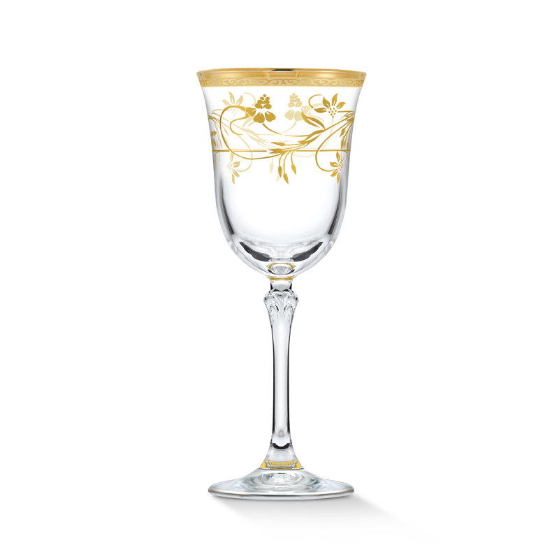 Rosalia Gold Floral Lead-Free Crystal Wine Glass Set of 4