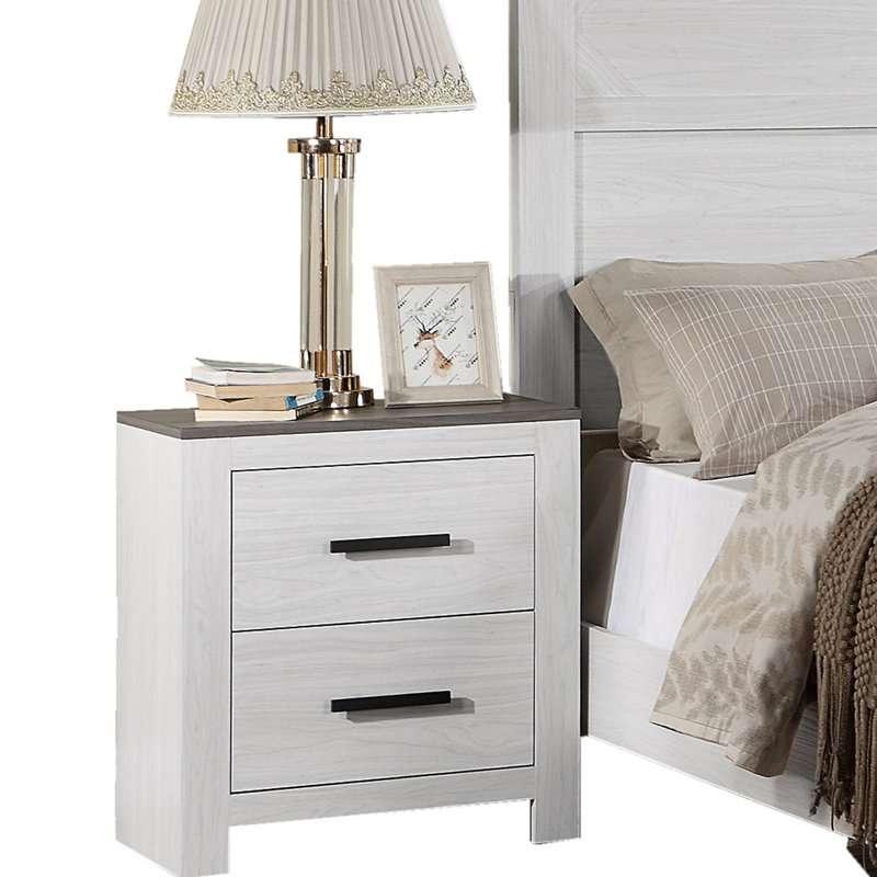 Table de chevet 1Pc Table de chevet 2 tiroirs, Blanc
