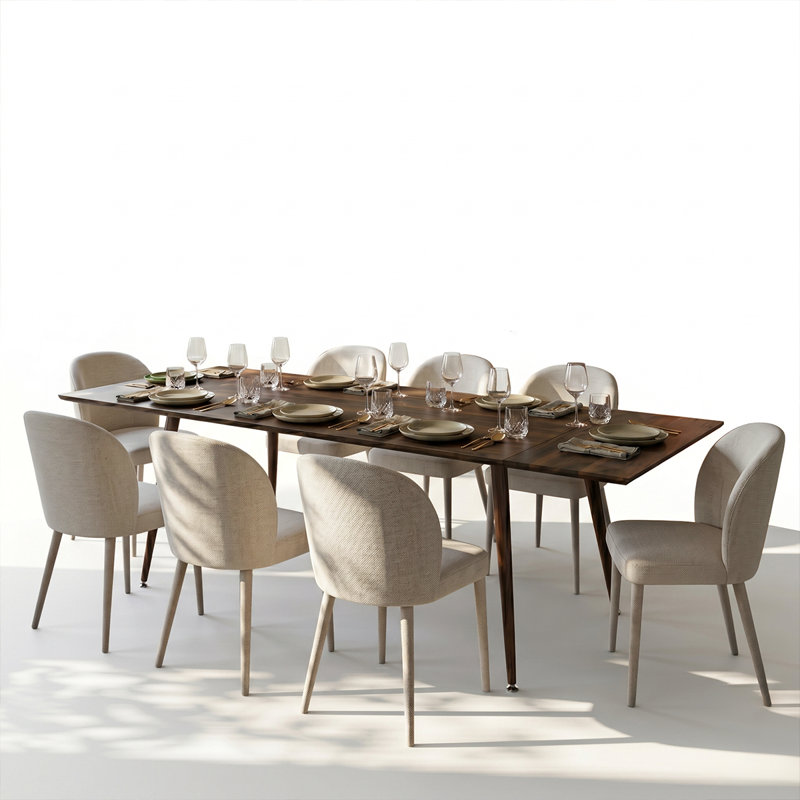 Ensemble de table de salle à manger 9 pièces avec chaises rembourrées, Beige