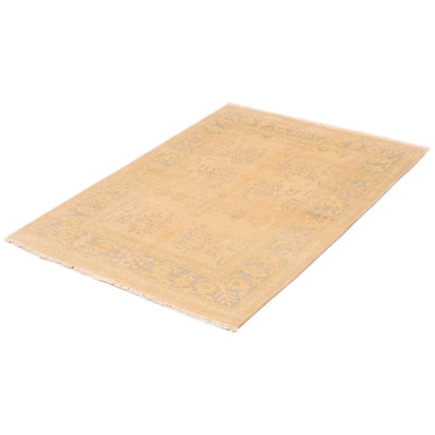 Tapis unique en laine noué à la main nouvel âge de 5 pi 1 po x 6 pi 11 po Acy ivoire / kaki / bleu clair