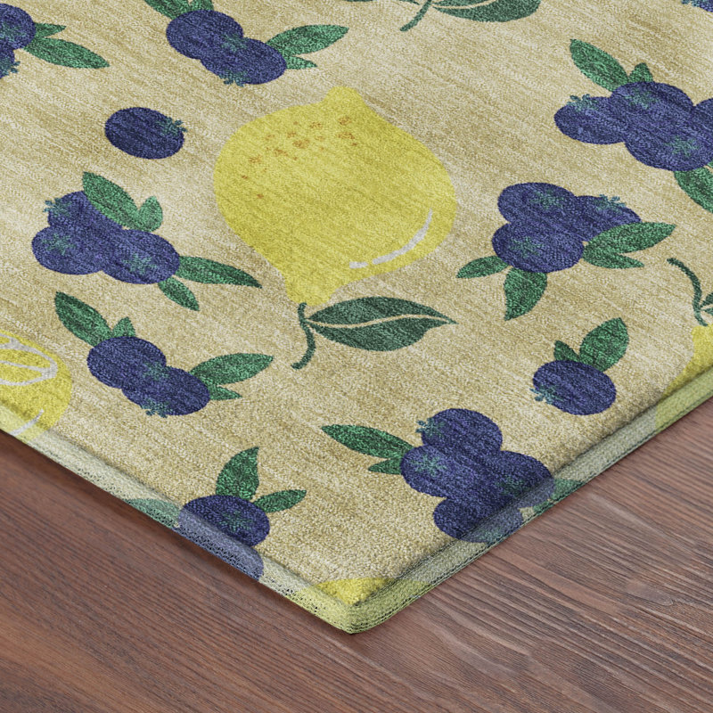 Premium Machine Washable Mayfield  Fruits Rug, Wheat, 2'6" x 3'10"