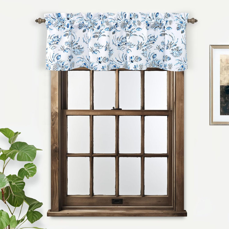 Navy Gray Floral Rod Pocket Thermal Insulated Valance