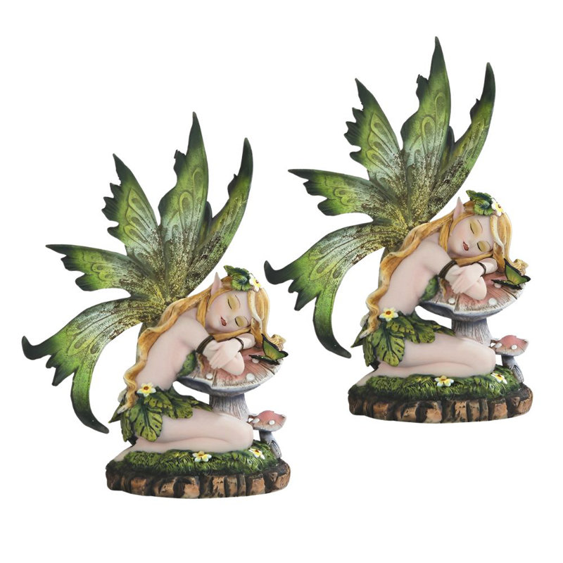 «2-PC Set» ICE ARMOUR 6 po, ailes de papillon vertes, fée de la forêt qui dort sur un champignon