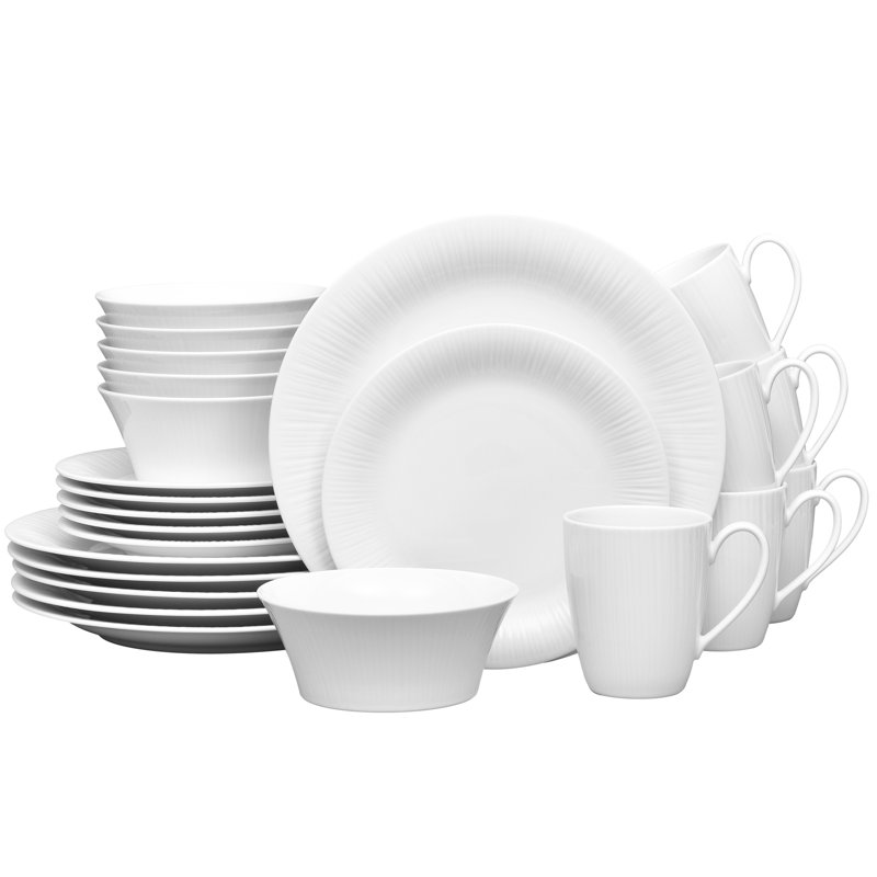White Porcelain Embossed 24-Piece Dinnerware Set, Service for 6