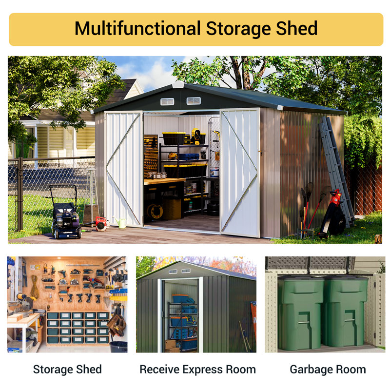 Brown 8' x 10' Galvanized Steel Outdoor Storage Shed