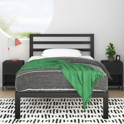 Christiano Minimalist Metal Bed with Slatted Headboard