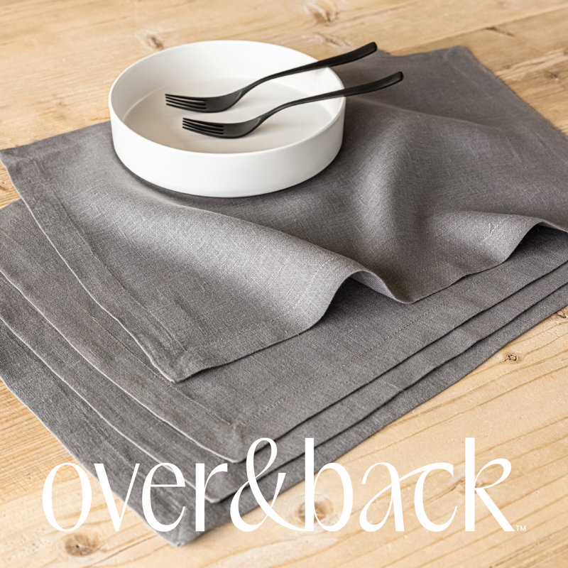 Over&Back 100% Linen Woven Placemats, Set of 4, Gray
