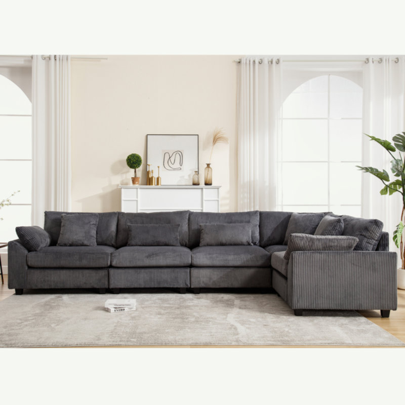 Oversized Modular Sectional Sofa Couch Set,L-Shaped Sofa Sectional, 5 Seater Sofa For Living Room Corduroy Upholstered Sofa Set With 7 Free Pillows