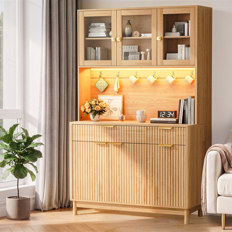 41.3" W Sideboards & Buffet Storage Cabinet With Metal Hooks,Adjustable Shelves, 41.3" W, Brown