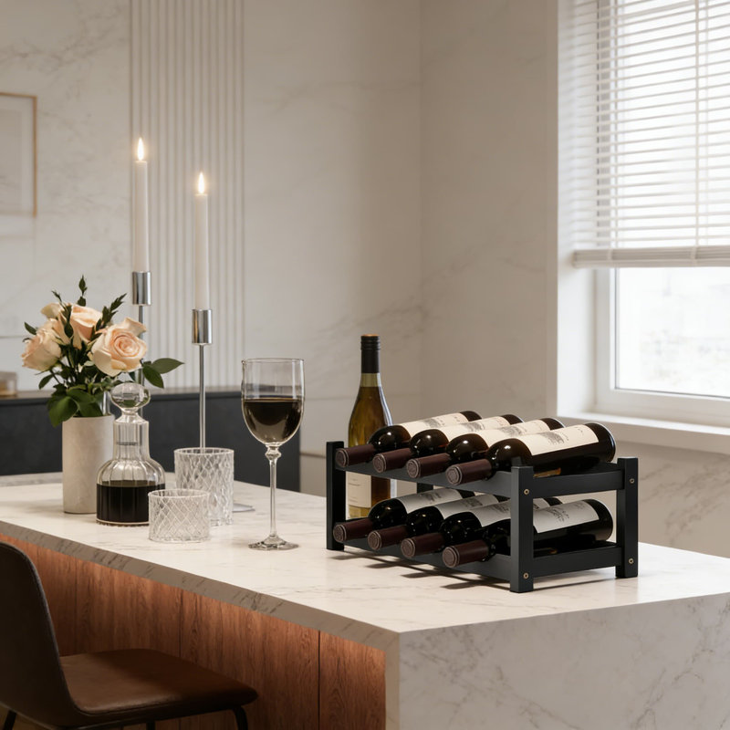 Étagère à vin en bambou à 2 niveaux pour armoire à vin, porte-bouteilles compact pour la cuisine, le garde-manger, la salle à manger et le bureau