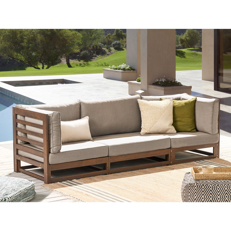Aizel 235cm Wide Patio Sofa with Cushions, Dark Brown