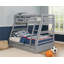 Lit superposé simple au dessus d'un lit double en bois massif avec rangement, gris-32470483