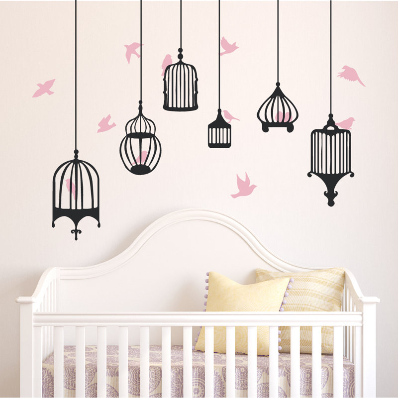 Décalcomanie murale galores oiseau, Rose / noir, H 48 po x l 58 po x p 0,01 po