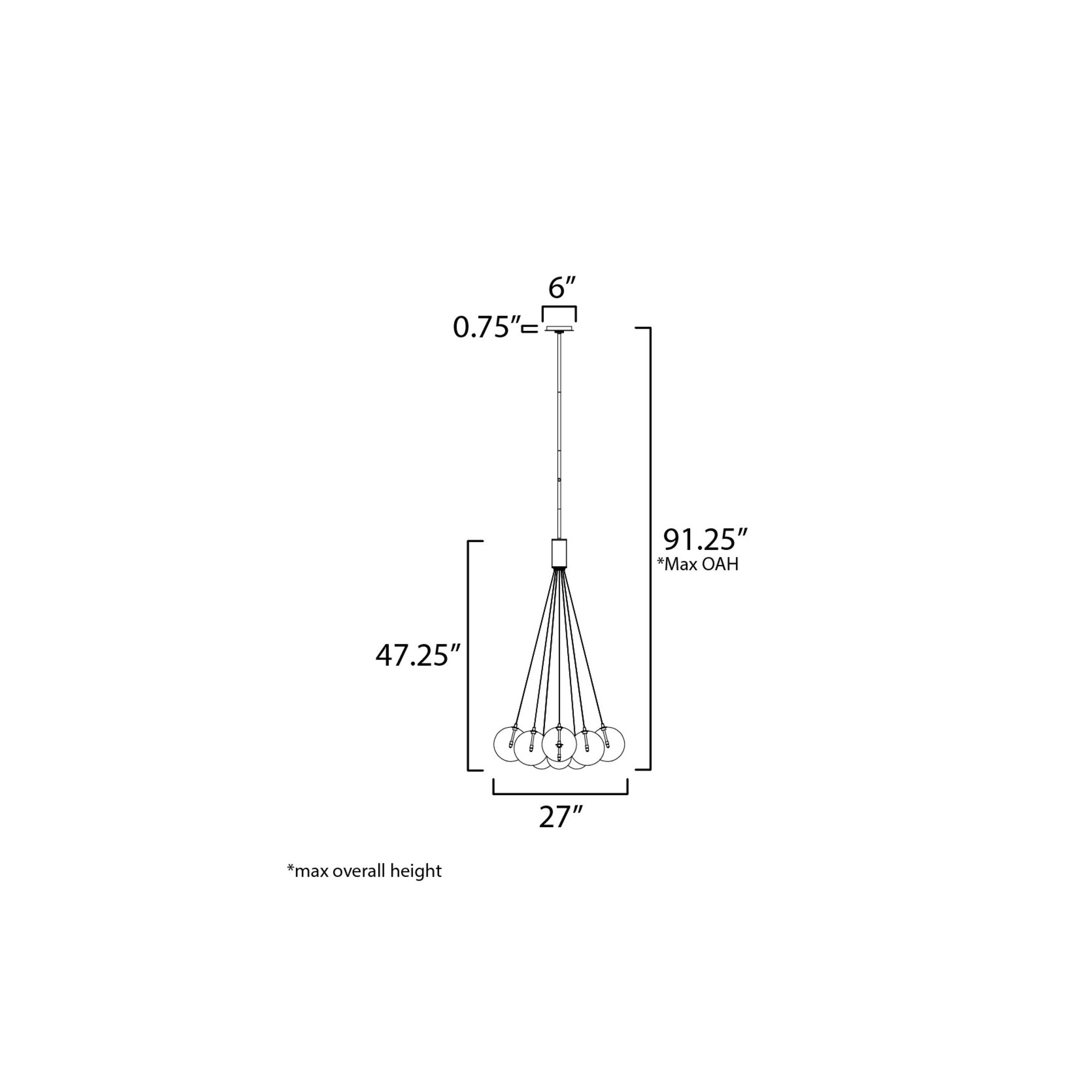 Alikee 12 Light Glass Steel Dimmable Pendant, Clear, Matte Black