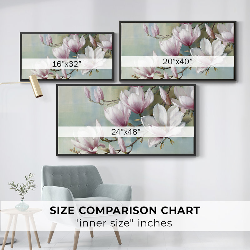 Magnolia Morning - Toile tendue avec châssis tendue, prête à accrocher, H 17 po x l 33 po, Noir