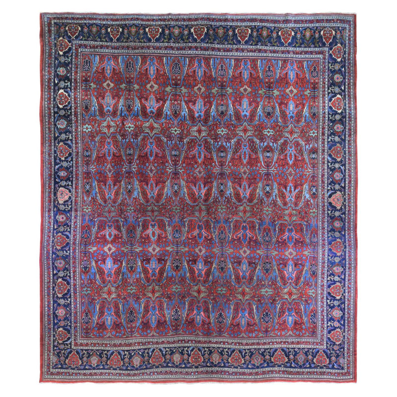 Tapis rouge noué à la main 12 pi 5 po x 12 pi 5 po x 12 pi 5 po Bijou rouge persan antique Bijar XL