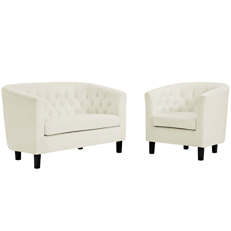 Ensemble de causeuse et fauteuil en velours 2 pièces Prospect, Velours ivoire