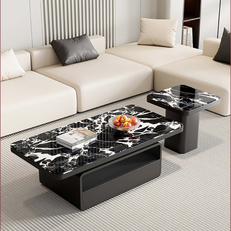 Modern Black Rockboard Coffee Table Set, 16.5" H x 51.2" L x 27.6" W