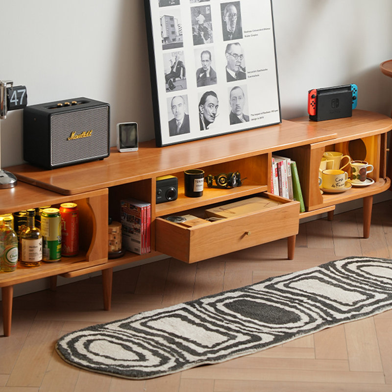 Solid Wood Extendable TV Stand with Curved Design
