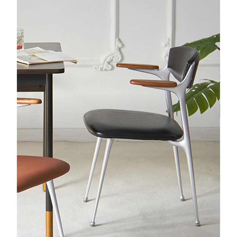 Chaise moderne en cuir d'alliage d'aluminium rétro, Noir